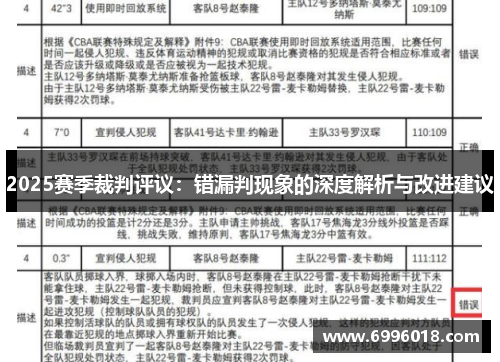 2025赛季裁判评议：错漏判现象的深度解析与改进建议